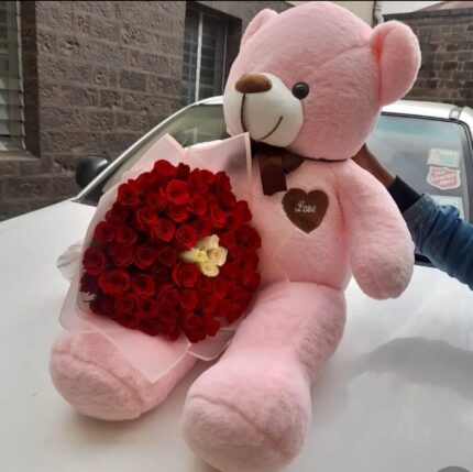 Large Teddy and flowers